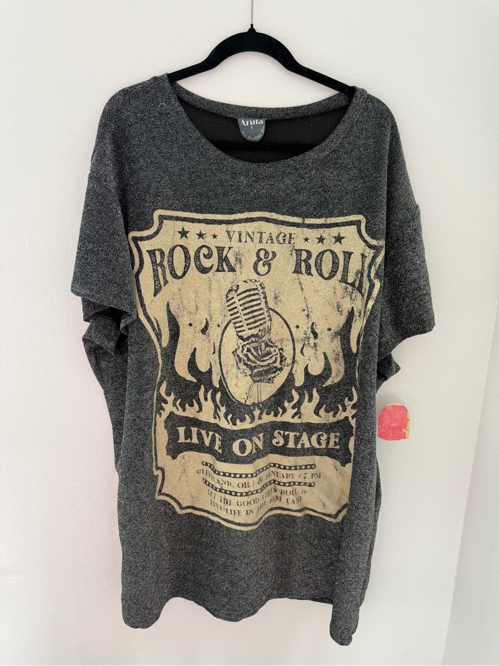 ARULA charcoal vintage Rock & Roll graphic mini dress